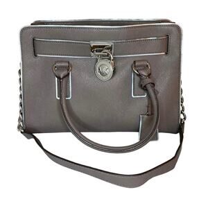 Michael Kors Hamilton Saffiano Leather Gray Shoulder Bag with Silver Charm